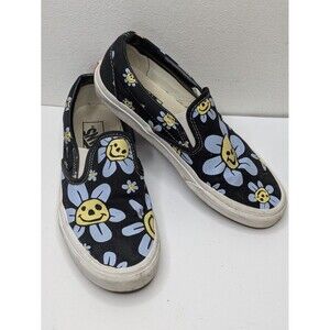 VANS Classic Slip-On Skate Shoe Trippy Grin Flower Black Sneaker M 6.5 W 8 HTF